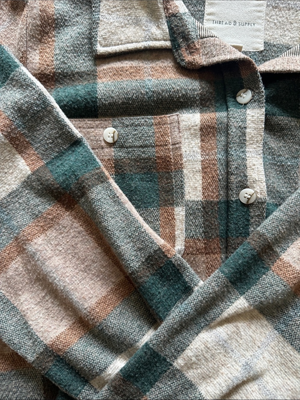 Thread & Supply Plaid Shirt Jacket in Brown, Green & Gray - Picture 3 of 5